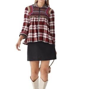 Zara Embroided & Embellished Plaid Zip Front Shacket Size S